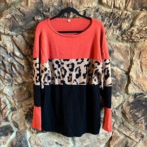 Leopard Print Colorblock Women's Top